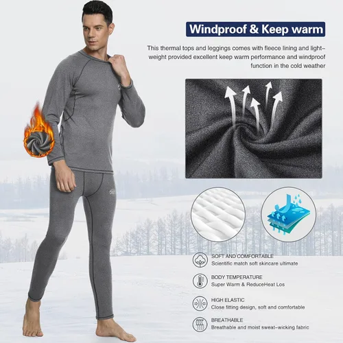 Vista 6 de mens Compression Base Layers Long Johns Winter Gear With Fleece Lined for Skiing