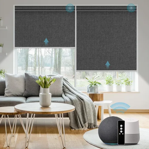 Vista 20 de SmartWings Z-Wave/Zigbee Smart - Persianas enrollables, vinilo beige Persianas motorizadas eléctricas 100% opacas con control remoto, persianas