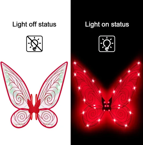 Vista 2 de quescu Alas de hadas iluminadas para adultos, alas de mariposa LED para niñas y mujeres, disfraz de Halloween, regalos para niños
