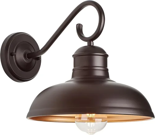 Vista 14 de GOLDHILL Luz de Granero Exterior Negra con Cuello de Ganso, Luces de Tocador de Estilo Granja con Base E26, Luces Exteriores Redondas para Casa Negro