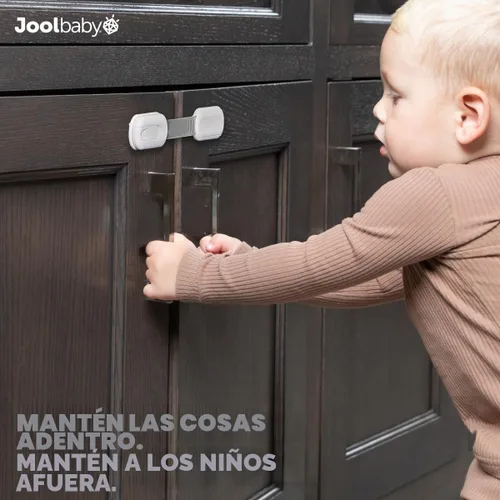 Vista 2 de Jool Baby - Cerraduras de correa de seguridad para niños (paquete de 4) para nevera, armarios, cajones, lavavajillas, inodoro, adhesivo 3M sin