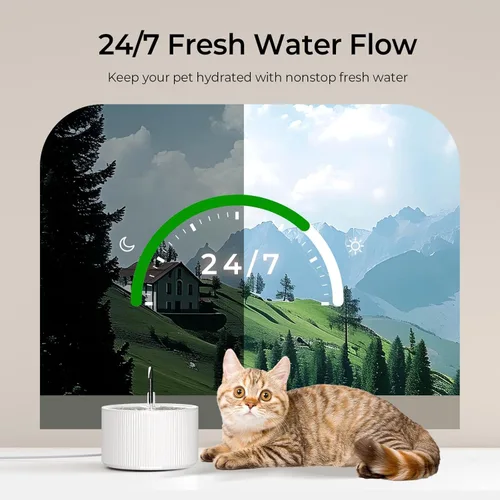 Vista 4 de Voluas Fuente de agua de cerámica para gatos: fuentes para gatos de 2.2L/74 oz para beber, dispensador automático de agua para mascotas con bomba