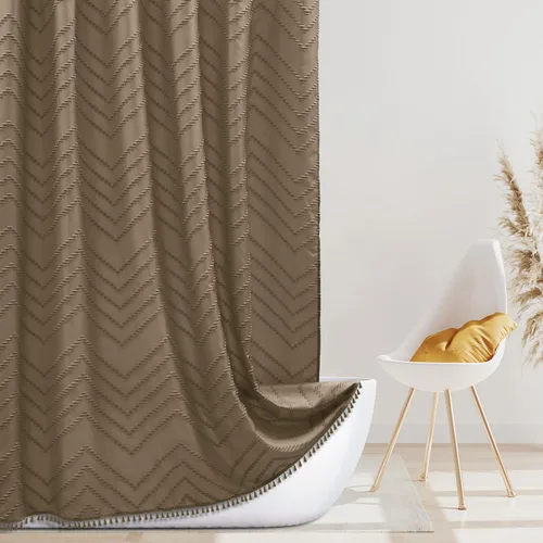 Vista 126 de Cortina de ducha Siiluminisoy de 36x72 beige, cortina de ducha de tela de tamaño pequeño, cortinas de ducha de tela con tufting, diseño chevron a