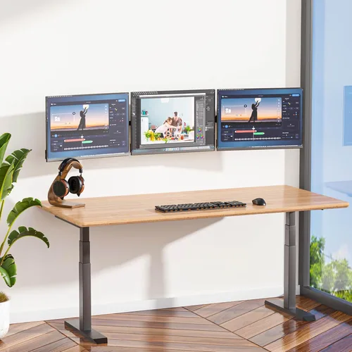 Vista 9 de WALI Soporte de pared triple para monitor de 17 a 32 pulgadas, brazo de monitor de computadora para 3 pantallas, soporte de pared giratorio