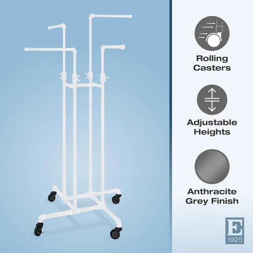 Vista 4 de Econoco - PS4-ADJWH - Perchero de ropa resistente para tubería ajustable de 4 vías para tubería de fontanería, perchero brillante Gloss white