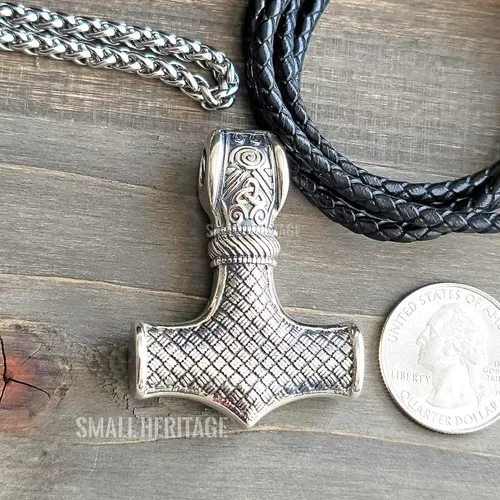 Vista 5 de Collar de martillo vikingo de plata de ley 925 con colgante de amuleto nórdico Odin para hombre, Plata esterlina, No es una piedra preciosa