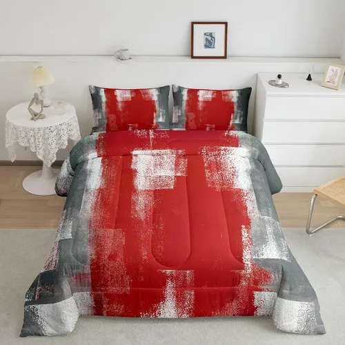 Vista 42 de Erosebridal - Juego de ropa de cama con edredón a cuadros de retazos tamaño individual, aguada geométrica en cuadrícula, conjunto retro grunge