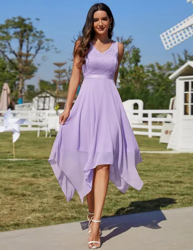 Vista 2 de Meetjen - Vestido de encaje floral para mujer, clásico, acampanado, con dobladillo, formal, para cóctel