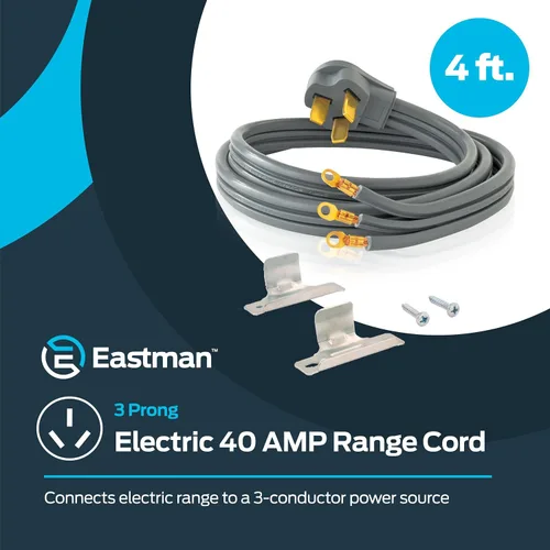 Vista 2 de Eastman Cable eléctrico de 3 puntas, 40 amperios, 4 pies de longitud, gris, 61256