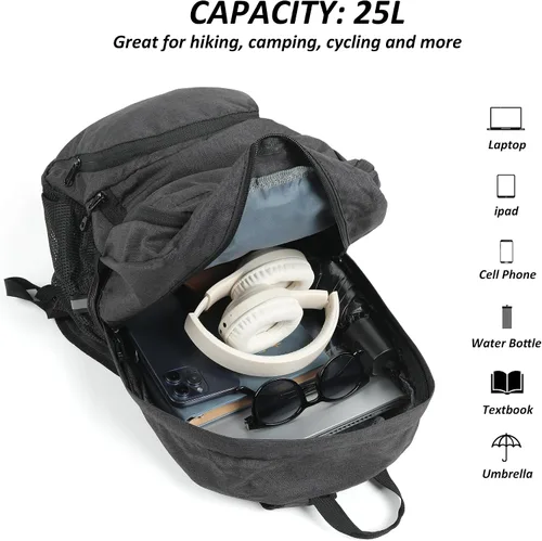 Vista 6 de TANTOMI Mochila plegable ultraligera 25L - Mochila de senderismo plegable para viajes, mochila pequeña para hombres y mujeres al aire libre - Negro