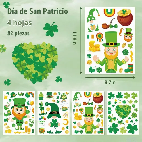 Vista 4 de AOWDIAO Calcomanías reutilizables de doble cara para ventana, duendes, tréboles, gnomos, monedas, decoración irlandesa festiva para ventanas