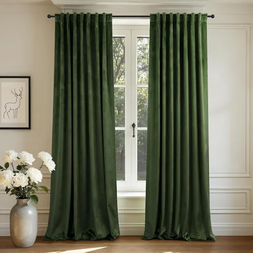 Vista 37 de Cortinas de terciopelo opacas para oscurecer la habitación de 63 pulgadas de largo para sala de estar, comedor, 2 paneles, privacidad pesada