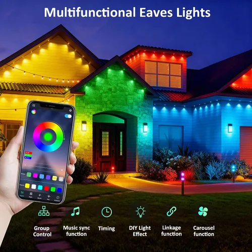 Vista 3 de DIERLIGHT Luces permanentes RGB para exteriores, luces LED inteligentes de 18 pies con aplicación y control remoto, IP67 impermeable