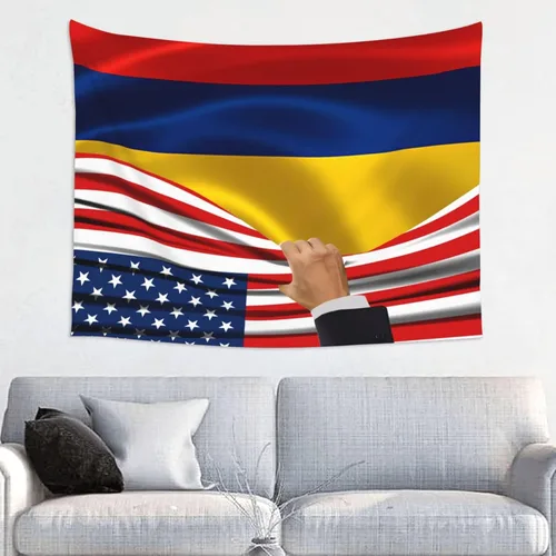 Vista 12 de Tapiz decorativo para pared, diseño de bandera estadounidense y bandera de Belice, manteles de arte hippie de 29 x 37 pulgadas para dormitorio, sala
