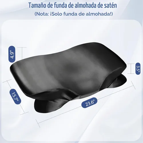 Vista 3 de Funda de almohada de satén para almohada cervical Zelimun - Funda ergonómica, funda de almohada suave y lisa, funda de almohada negra con cremallera