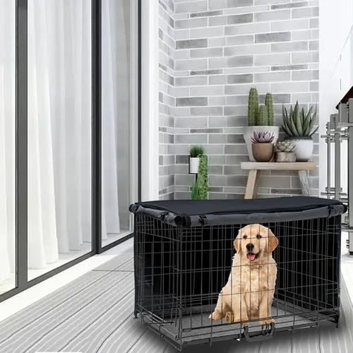 Vista 7 de Funda impermeable para jaula de perro de 24 pulgadas, para protección en exteriores e interiores, duradera, resistente al viento, ajuste universal