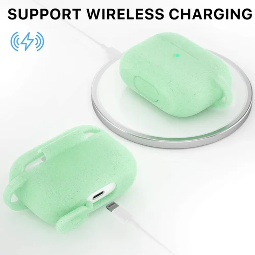 Vista 2 de Funda protectora de silicona con llavero, compatible con Apple AirPods Pro 2, LED frontal visible (verde brillante)