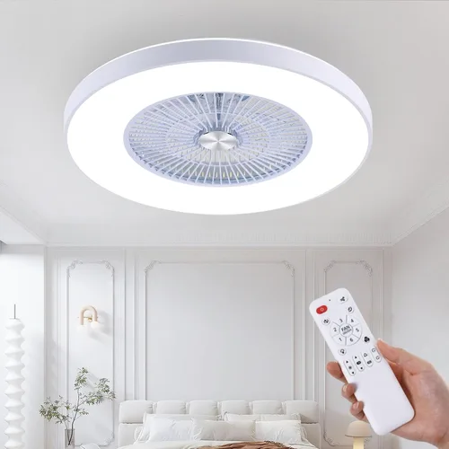 Vista 12 de Ventiladores de techo sin aspas de 24" con luces y control remoto/APP, ventilador de techo de bajo perfil con 3 luces atenuables, ventilador