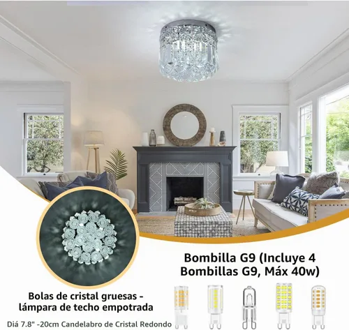 Vista 3 de Mini candelabro redondo moderno de cristal empotrado de 7.8 pulgadas, lámpara de techo de 4 luces G9 para armario, vestíbulo, pasillo, dormitorio