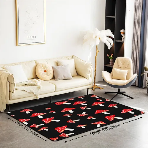 Vista 2 de jejeloiu Alfombra de área de hongos Kawaii de 4 x 5 pies para sala de estar, dormitorio, hongos salvajes, alfombra decorativa antideslizante
