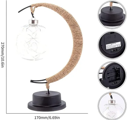 Vista 3 de Lámpara lunar encantada, lámpara LED colgante de luna, luz nocturna conmemorativa, adorno de Navidad para el hogar (manzana morada)