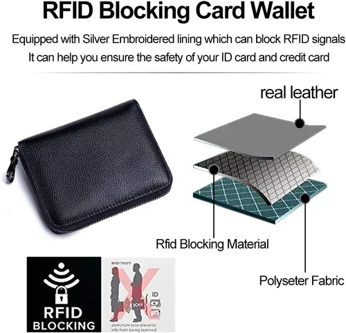 Vista 5 de Funda de cuero genuino para tarjetas de crédito, cartera de tarjetas RFID, cartera de viaje para pasaporte, Cartera delgada