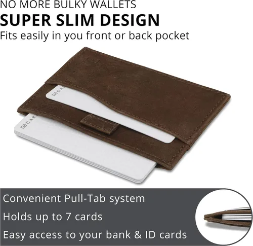Vista 3 de GARZINI Portatarjetas delgado, cartera compacta para hombres, billetera RFID minimalista, cartera de cuero para 7 tarjetas, 08 Marrón cepillado