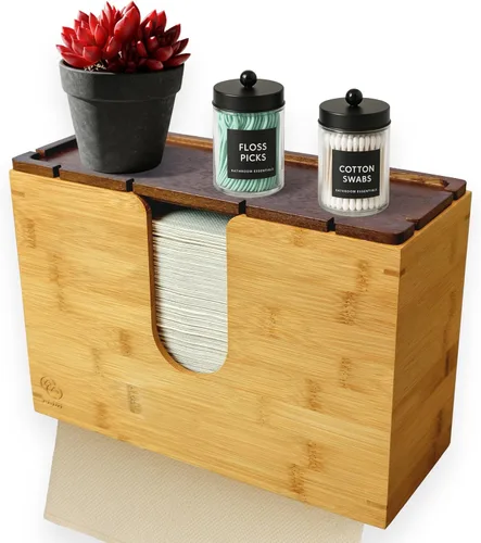 Vista 11 de eBun Soporte de toallas de papel plegadas de bambú – Dispensador de toallas de papel para montaje en pared y encimera para baño, cocina y oficina