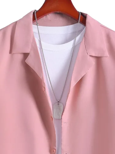 Vista 3 de MakeMeChic Conjunto casual de 2 piezas para hombre cuello con solapa manga corta botones y pantalones cortos