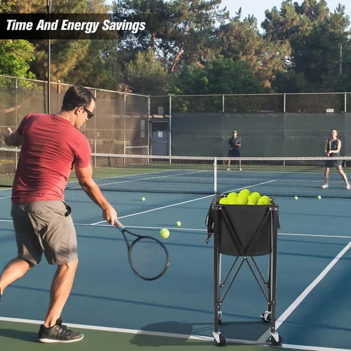 Vista 7 de Tolva portátil para pelotas de tenis con capacidad para 200 bolas, carrito de canasta de pelota de tenis con 4 ruedas y frenos, bolsa de tela Oxford