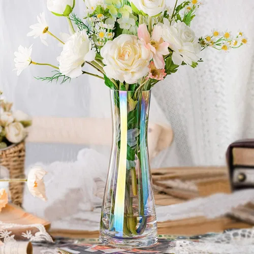Vista 9 de Aoderun Florero para decoración de 10 pulgadas de cristal transparente para centros de mesa, jarrones grandes para flores, flores secas, decoración