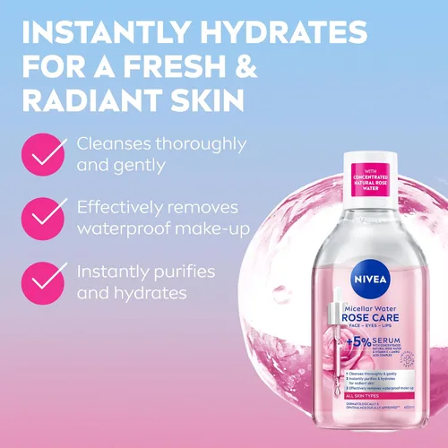 Vista 2 de NIVEA Agua limpiadora micelar, Skin Breathe Rose MicellAIR, 13.5 fl oz