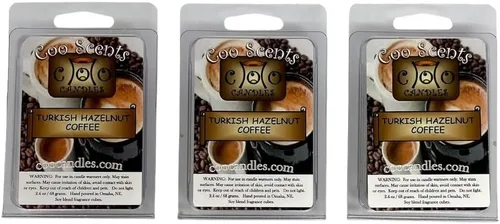 Vista 2 de Paquete de 3 velas sin mechas de mezcla de soja, cera altamente perfumada, café turco con avellana