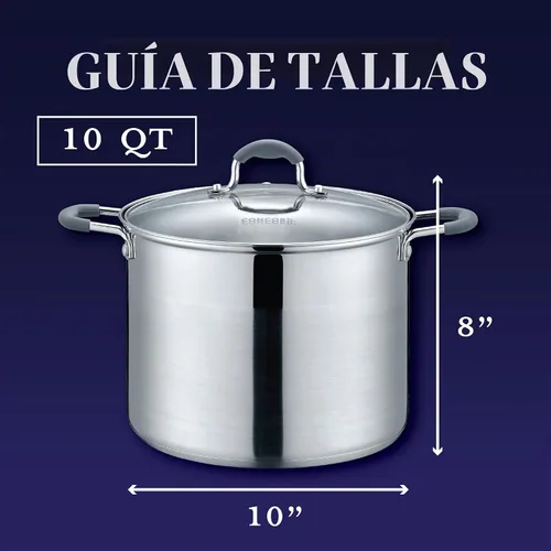 Vista 2 de CONCORD Olla de acero inoxidable con tapa de vidrio (compatible con inducción) ((10 QT)