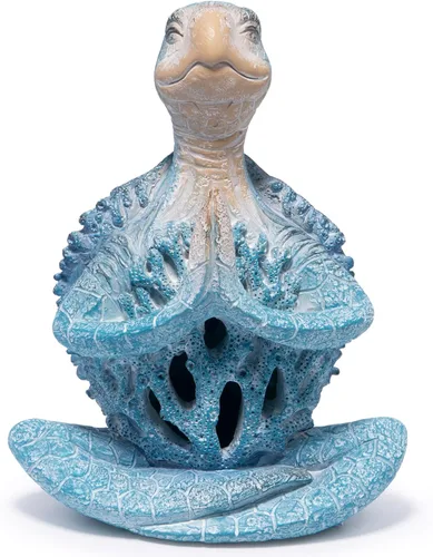 Vista 9 de Hodao Figura de tortuga de yoga, meditación, escultura de tortuga marina para decoración del hogar del océano costero, regalo zen relajante