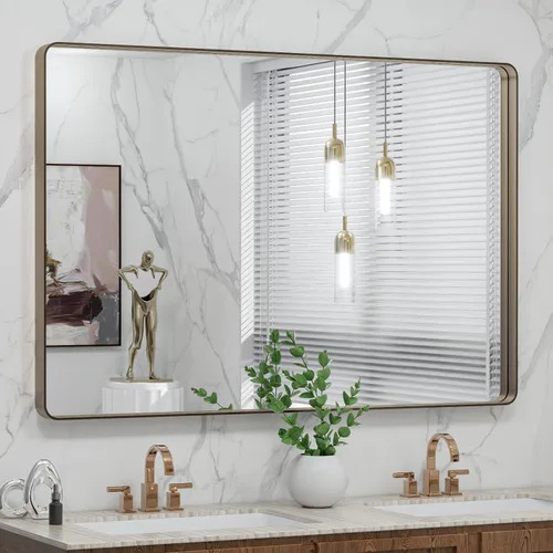 Vista 97 de LOAAO 20x16 Pulgadas Espejo de Baño con Marco de Metal Negro para Pared, Espejo de Tocador de Baño de Estilo Granja, Espejo Grande Rectangular