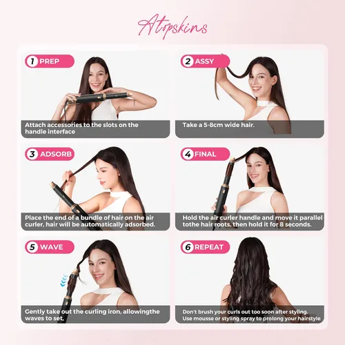Vista 8 de Atopskins Juego de cepillos secadores de pelo 5 en 1, cepillo de soplado