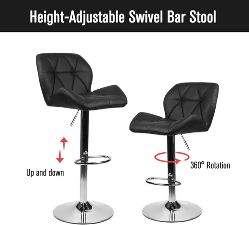 Vista 4 de ELECWISH Taburetes de bar asiento de piel sintética con base cromada, silla giratoria de comedor, taburetes de bar, negro, juego de 2