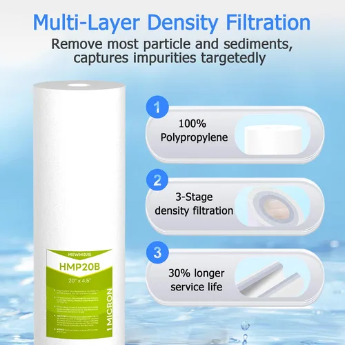 Vista 3 de Cartucho de filtro de agua para toda la casa de 1 micrón, filtros de sedimentos para agua de pozo, reemplazo universal para cualquier carcasa grande