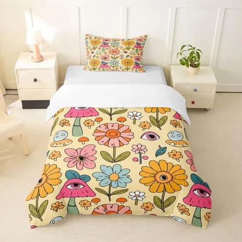 Vista 34 de Juego de funda de edredón con lazo de dibujos animados para niñas, tamaño individual, juegos de ropa de cama de princesa con lazo para niños, 2 Azul