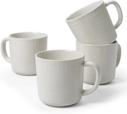 Vista 13 de famiware Tempus Juego de Tazas de Café de 4, Juego de Tazas de 14 oz, Tazas de Gres con Asa para Café, Té, Cacao, Leche, Capuchino, Apto para Blanco