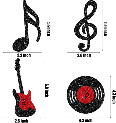 Vista 3 de Centro de mesa de notas musicales para decoración de fiesta de cumpleaños musical de rock, 12 piezas de decoración de mesa de guitarra de rock