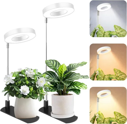 Vista 10 de LBW Luz de cultivo para plantas de interior, luz de cultivo de plantas de halo de espectro completo con base, lámpara de cultivo de plantas