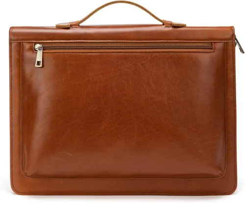 Vista 9 de YIWEN Leather Portfolio with Handle, Zippered Front Pocket and Clip Caqui oscuro