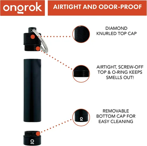 Vista 2 de ONGROK Tubo de almacenamiento premium, llavero, tamaño de bolsillo, hermético, soporte de metal de aluminio y estuche, Negro, Grande, Moderno