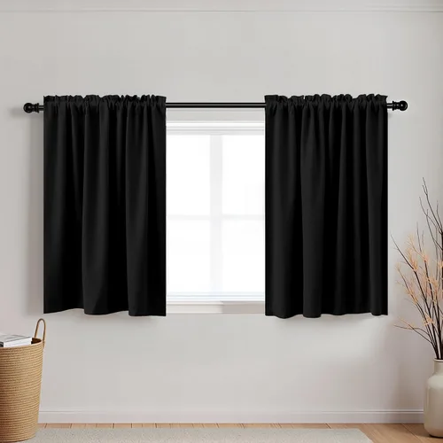 Vista 48 de Cortinas de café KOUFALL de 18 x 24 pulgadas para tratamientos de ventanas pequeñas, niveles de cortinas bohemias opacas para ventanas de RV y Beige