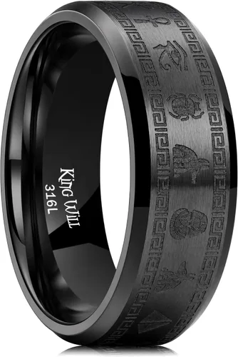 Vista 21 de King Will Anillo de carburo de tungsteno para hombre, banda de boda con diseño estriado, 6/7/8mm de ancho, acabado cepillado/pulido, anillos para 6mm