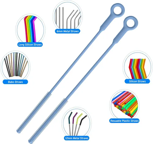 Vista 5 de Juego de cepillos para limpiar botellas y popotes, cepillo de silicona para botellas con mango resistente para botellas de agua, vasos, biberones