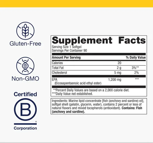 Vista 4 de Metagenics OmegaGenics Aceite de pescado EPA 1200 - Suplemento Omega-3 de alta potencia - Apoya la salud cardíaca, cerebral e inmunológica*