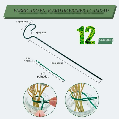 Vista 3 de Joyhalo Paquete de 12 estacas para plantas, estacas de soporte para plantas de 16 pulgadas, soporte de palos para plantas con 24 lazos giratorios